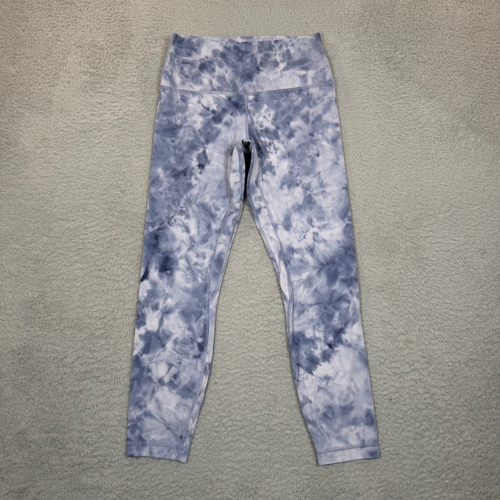 Lululemon Wunder Under High Rise Leggings 8 Blue White Tie Dye Marble Yoga Pants
